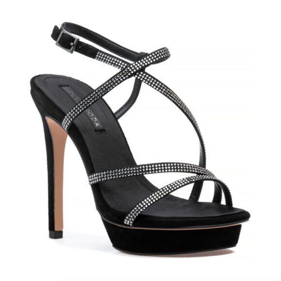 Pelle Moda Olya 2 Bling Strappy Platform Stiletto Sandal in Black, 7 NIB - Picture 1 of 12